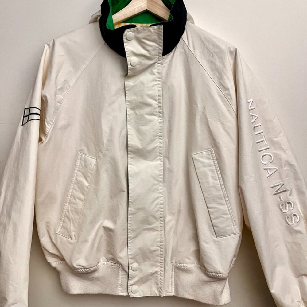 Vintage 90's Nautica N-SS  Windbreaker White Green Navy Jacket Mens Sz Large